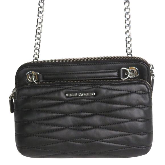 New VINCE CAMUTO Black Quilted Leather Convertible Strap Shoulder Crossbody Bag - Picture 1 of 10
